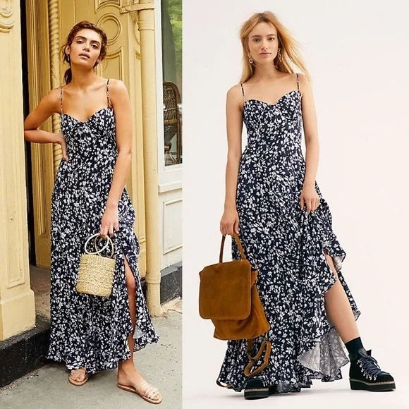 chinese dress ladies Free People Womens Under The Moonlight Floral Tie-Back Maxi Dress Red 0 at  Amazon Women's Clothing store main image 1